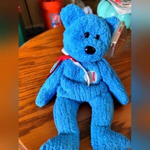 Specialty Beanie Baby in Aqua Blue Chenille - Addison the Baseball Beanie